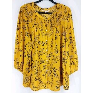 Nanette Lepore Flowy Peasent Top Womens‎ XLarge Mustard Gold Black Floral *READ